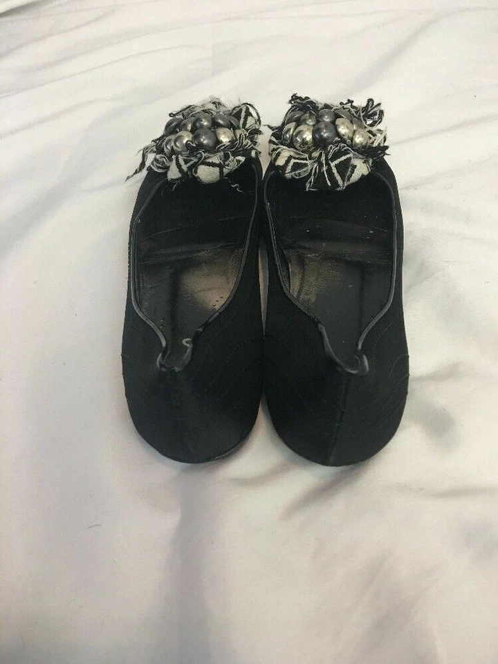 Isabella Fiore Mujer Negro Blanco Cuero Genuino Satinado Zapatos Planos 7 Italia Foto 3 de 4