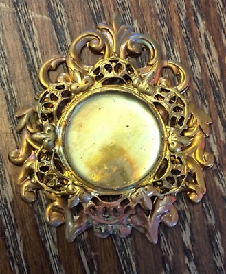 Vintage Brass Victorian Fancy Multi Layer Floral Scroll Blank Center Findings