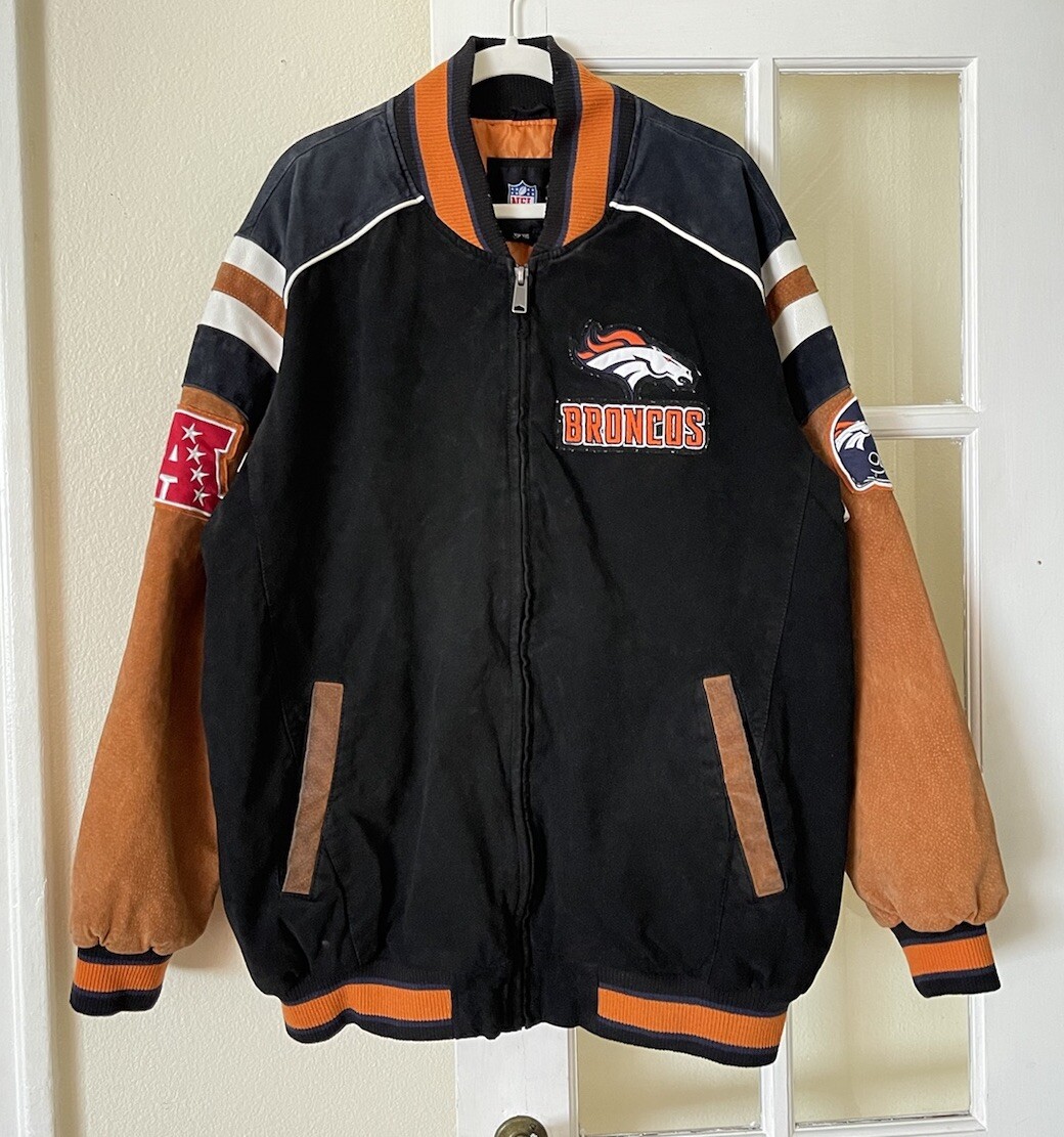 Vintage DENVER BRONCOS Black Orange Suede White Trim Jacket