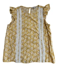 Loft Outlet Women's Floral Top Yellow Ivory Embroidered Lace Sz M