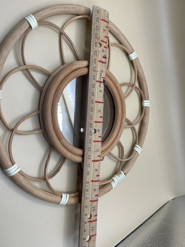 Vintage Boho Rattan round framed mirror natural wood 10”- 3.5”mirror Vietnam - Picture 16 of 16