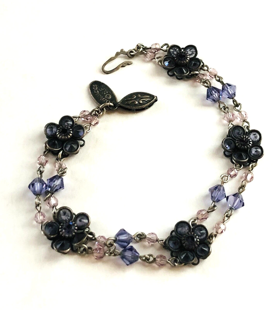 LIZ PALACIOS Lilac Purple Bezel Set Crystal Rhinestone Silver Tone Bracelet