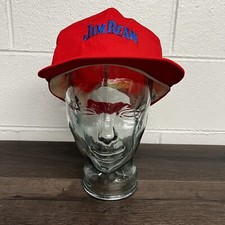 Vintage Jim Beam Mens Baseball Cap Hat Red Sn...