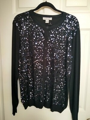 Cardigan Melrose Chic New York Black/Sequin Button Down size XL NWT MSRP $59.99