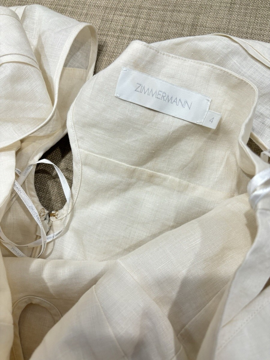 ZIMMERMANN Halcyon Flutter linen midi dress size 4 New | eBay Australia