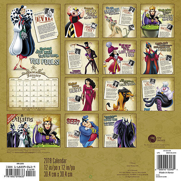 new-2018-disney-villains-16-month-wall-calendar-planner-wallpaper-poster-htf-ebay