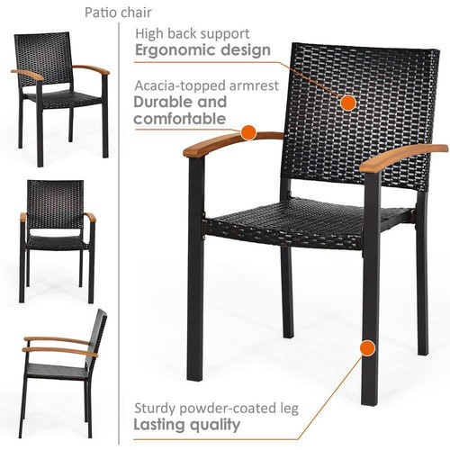 Costway Dining Chair 35" x 22.5" Outdoor 2-Set Weather Resistant Rattan Black - Picture 7 of 8