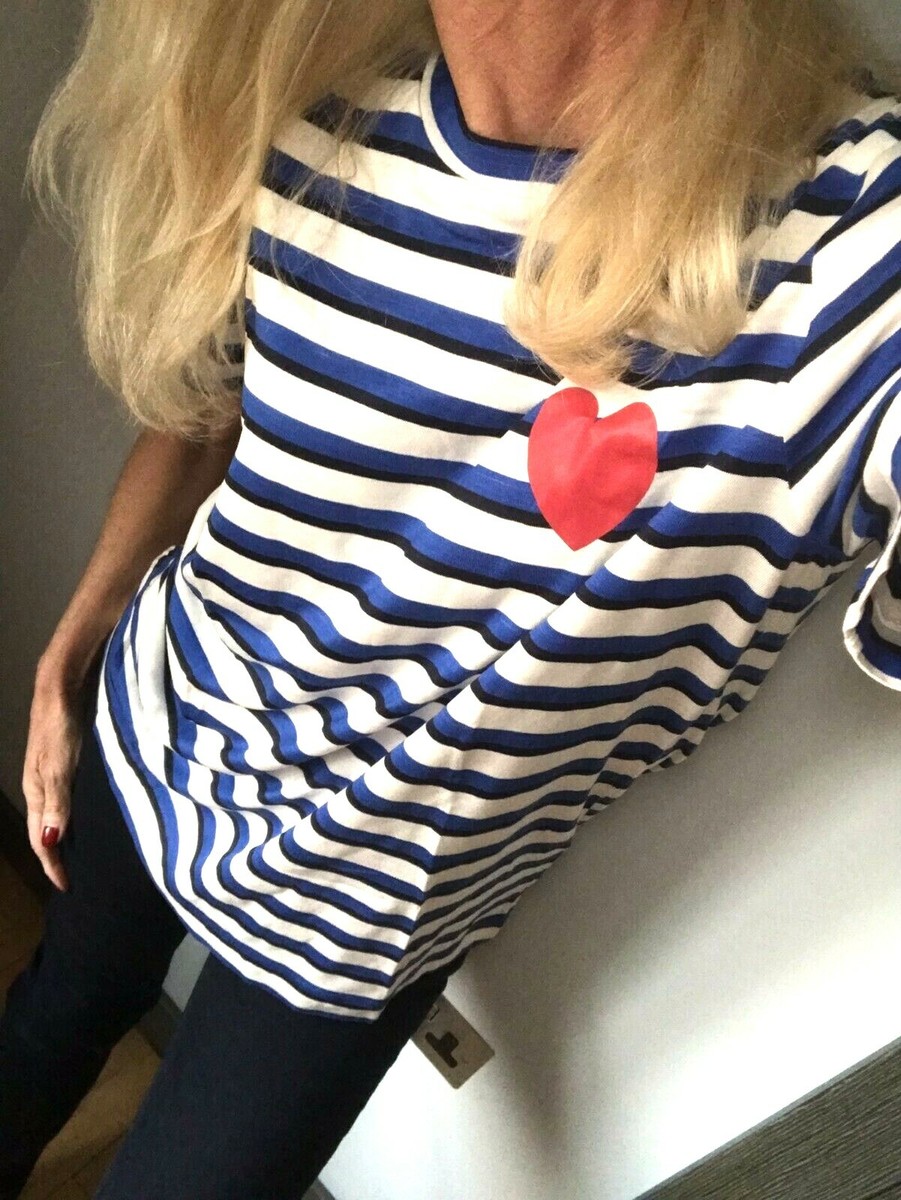 BNWT Rare Chinti and Parker Designer Red Heart Blue Striped T