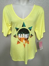  NWT Miken Juniors Yellow "ALOHA" Oversized Swimsuit Bikini Cover Up Size XS