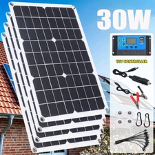 30W Solar Panel 12V/24V Battery Charge RV Marine Rooftop Home Off-Grid Charger