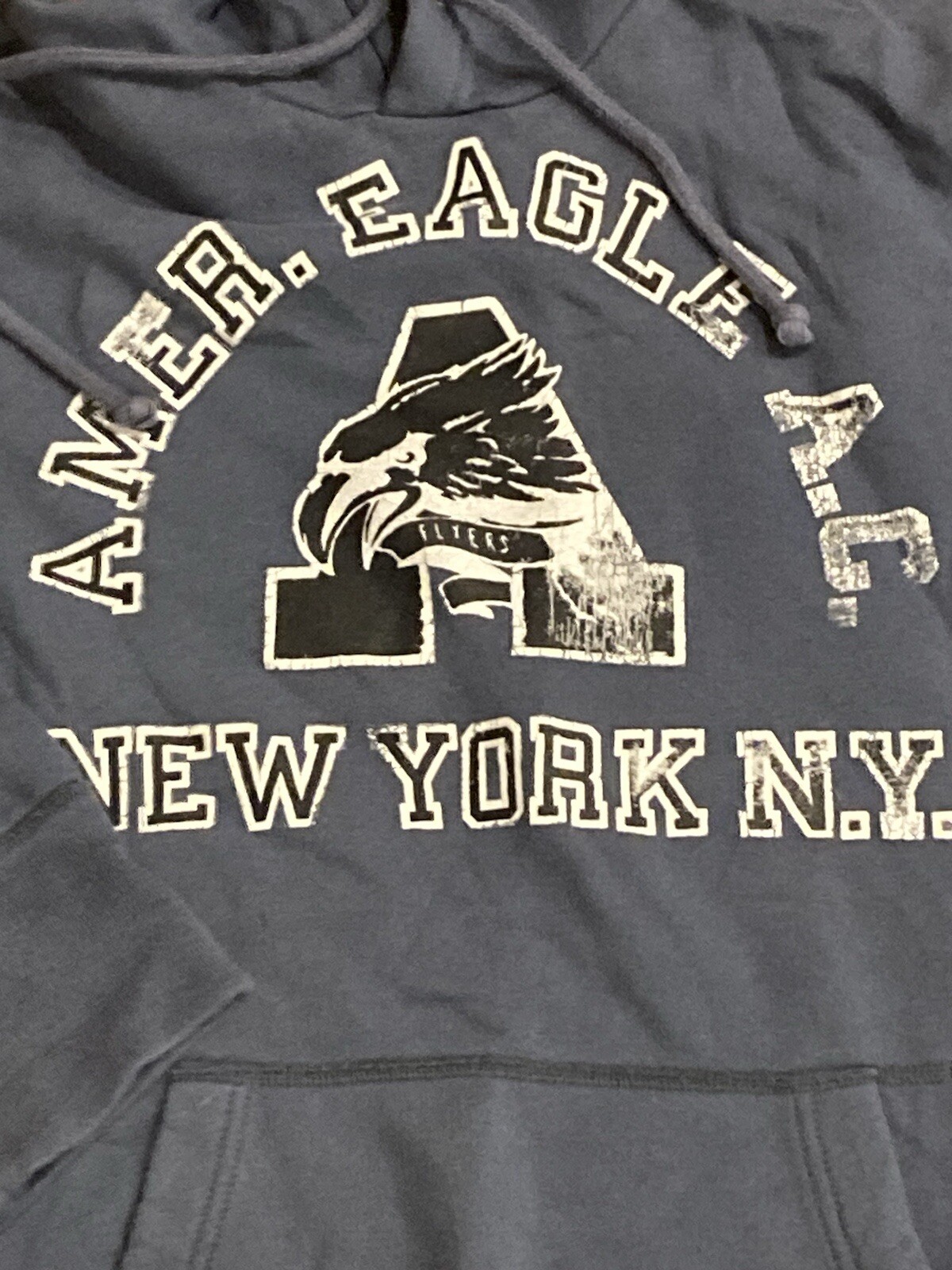 Vintage AMERICAN EAGLE A. C. AEO New York Hoodie Mens XL Blue Sweatshirt Y2K image 2