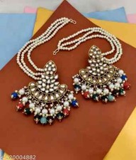 Traditional Kundan Pearl Earrings with Multicolor Beads , EthnicFestive Earrings
