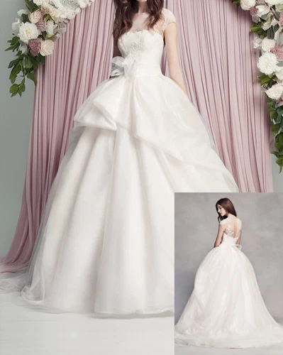 White By Vera Wang Bridal Gown Ivory Illusion Lace Wedding Dress Size 0 NWT