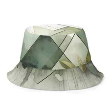 Reversible Bucket Hat Olive Green Mint Leaf Geometric Print