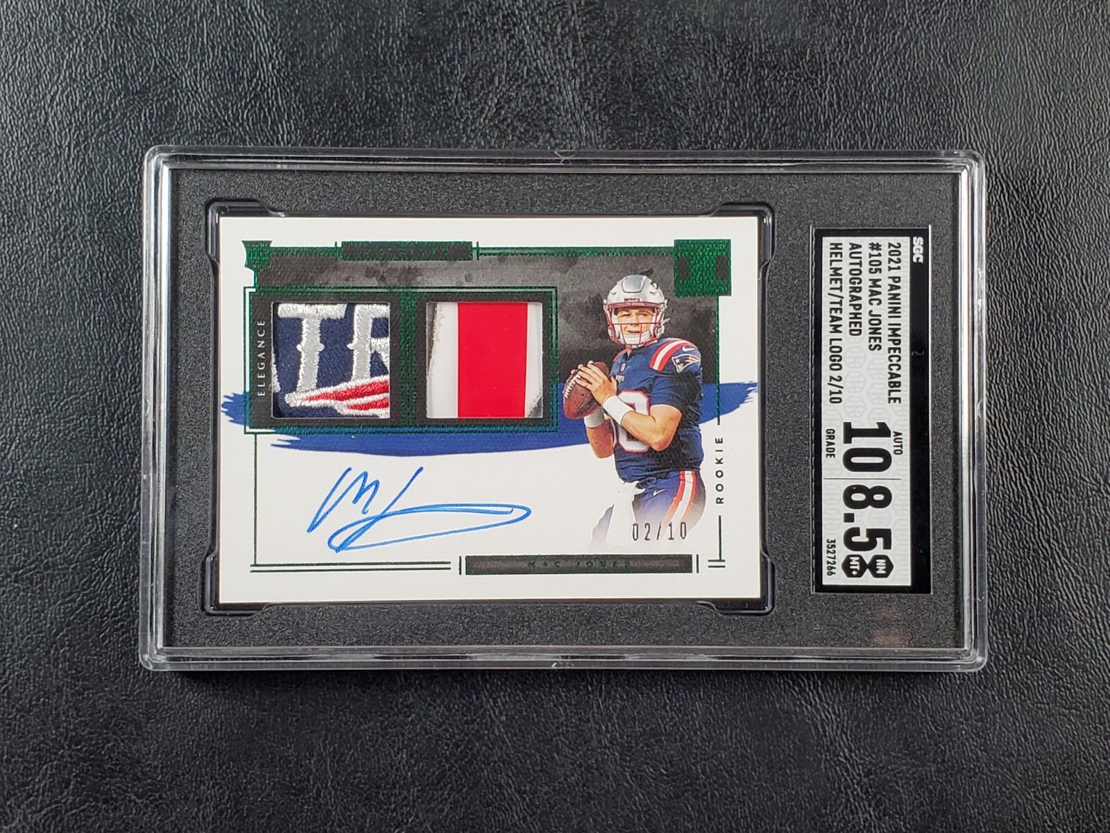Mac Jones Panini Impeccable #105 Helmet/Team Logo Autograph