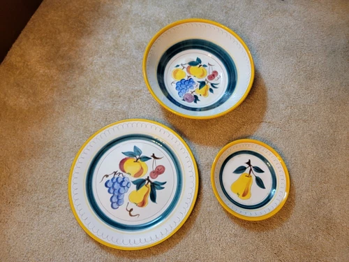 3 Vintage Stangl Pottery Fruit Pattern Large Serving Plate & 2 Bowls