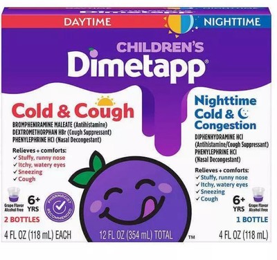 Children's Dimetapp Day Night Cough Cold Relief Pack, Grape Flavor 2pk
