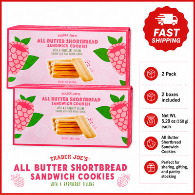 2-Pack Trader Joe's All Butter Shortbread Sandwich Cookies Raspberry Filled