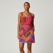 Farm Rio Colorful Bandana Mini Dress Women's Sz M Pink Blue Multi Paisley Linen