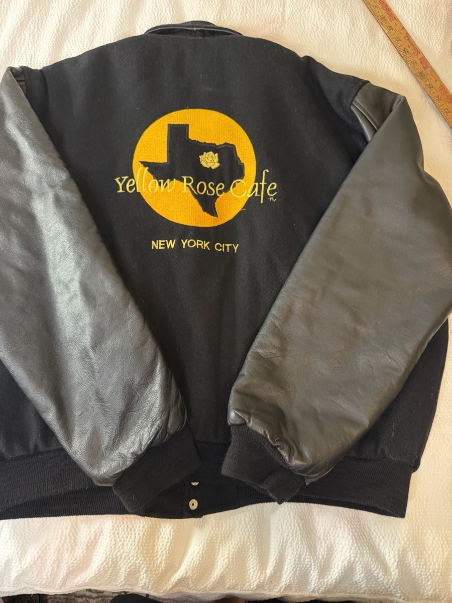 Vintage Leather Letterman's Jacket The Yellow Rose Cafe New York City XL BLACK View 5