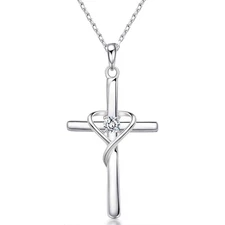 925 Sterling Silver Cross Necklace with 5A CZ Birthstone for Men & Women