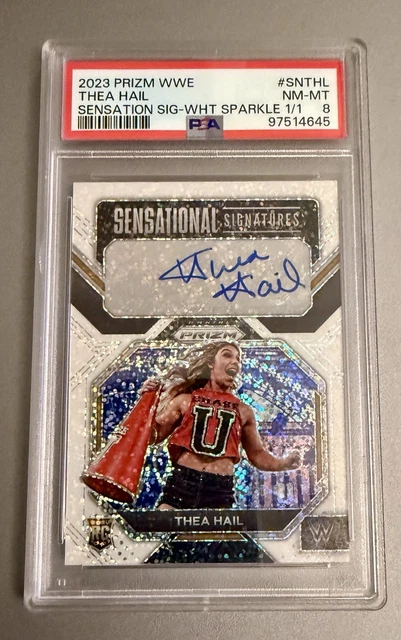 2023 Panini Prizm WWE THEA HAIL Rookie WHITE SPARKLE AUTO 1/1 PSA 8 NXT