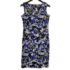 Talbots blue & yellow jacquard floral print sleeveless sheath dress size 6