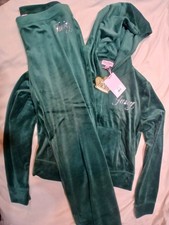 Juicy Couture Velour Tracksuit Set Hoodie/Pants Evergreen Large