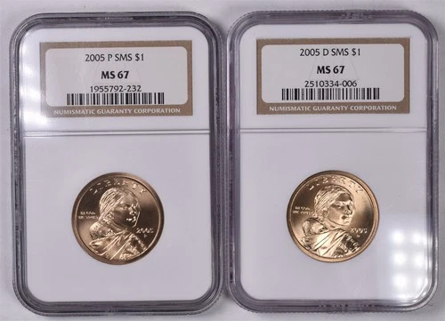 2005-P&D SMS Sacagawea Dollar - NGC MS67/67 - 2 Coin Set