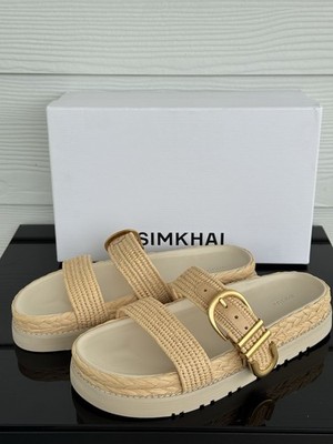 SIMKHAI Aida Raffia Buckle Platform Sandals Natural EU 38 Us 8