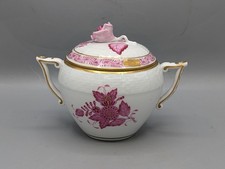 Herend Zuckerdose Apponyi Purpur Porzellan handbemalt Rosenknauf Golddekor 665