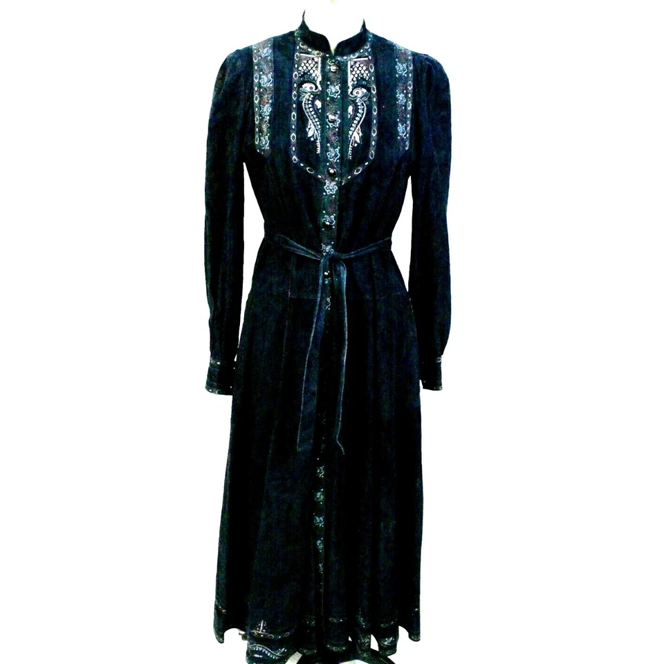 Abrigo de vestir vintage de gamuza pintado a mano Roberto Cavalli años 70 azul rojo tubería L Foto 2 de 4