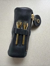 Vintage BROOKSTONE Golf Black Leather Pouch w/3 New Balls, 2 Tees, Ball Marker