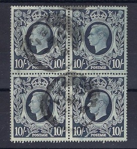 Great Britain, 1939, Scott #251, King George VI, 10sh Indigo, Block of 4, Used