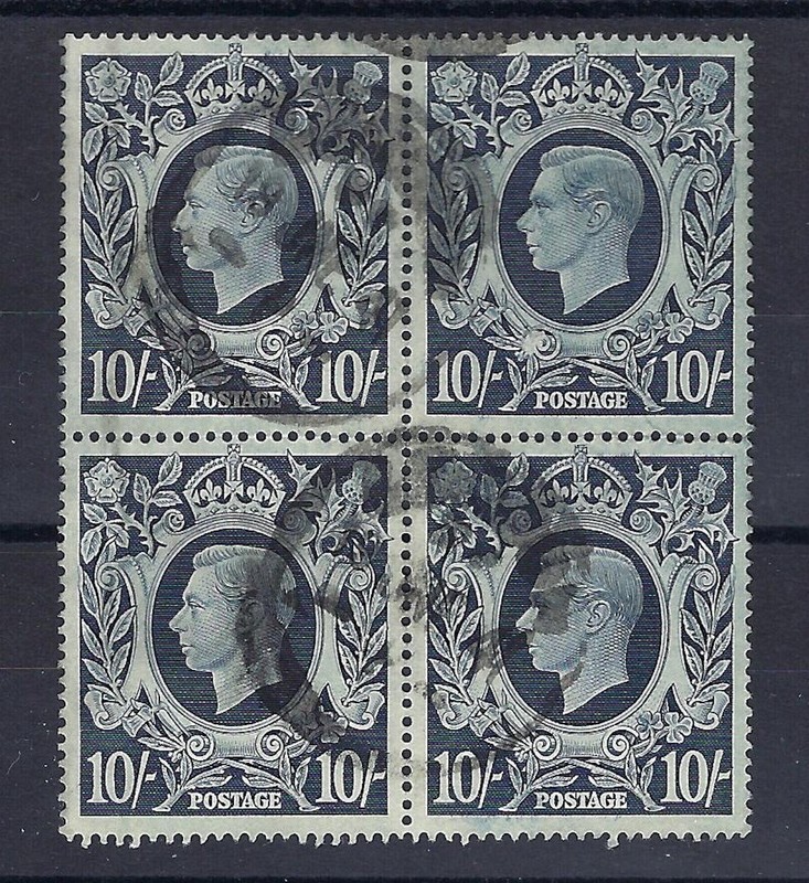 Great Britain, 1939, Scott #251, King George VI, 10sh Indigo, Block of 4, Used