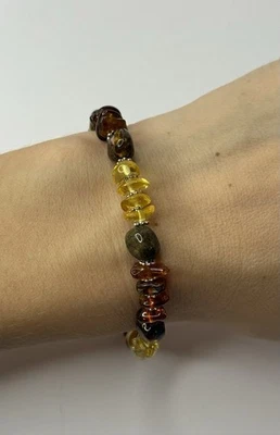 GENUINE Multicolor AMBER Stone Beaded Bracelet.Baltic Amber Stone jewelry. - Image 1 of 4