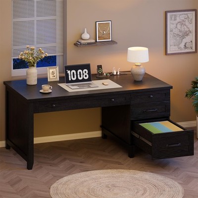 54.5in Wooden Executive Desk with Drawers, Office Desk Computer Table with Ch...