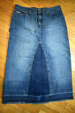 VIntage TOMMY HILFIGER 'Trouser' T H Stitch Pocket Denim Skirt, sz juniors 11