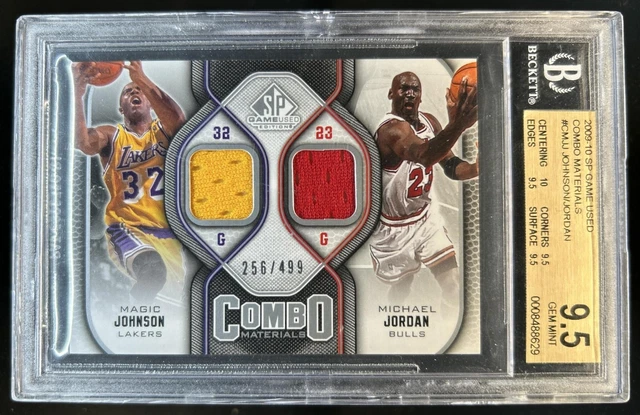2009-10 SP Game Used Magic Johnson Michael Jordan Combo Jersey #/499 BGS 9.5