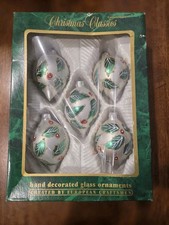 Vintage Commodore Christmas Classics Hand Decorated Glass Ornaments Set of 5