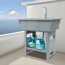Utility Sink Laundry Tub Freestanding w/ Stainless Steel Faucet for Washing