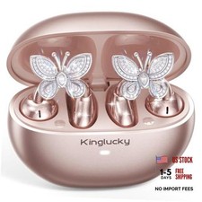 Clip-On Open Ear Earbuds with Detachable Butterfly Earrings, Rose Gold