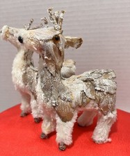 Handcrafted Set Of 2 Reindeer/deer Figurines W/ Faux Fur