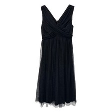 NWT Lulus Mesmerized By You Black Dotted Tulle Midi Dress Surplice M