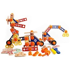 LEO  FRIENDS: Wooden Builder Construction Set - 72-Piece Colorful Set -Ages 3 