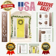 5' Tall Vertical Welcome Sign -  Pine Wood Patio & Front Door Decor