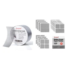 2 in X 30 FT (360IN) Grey Window Screen Repair Tape and 14 Sheets Black Windo...