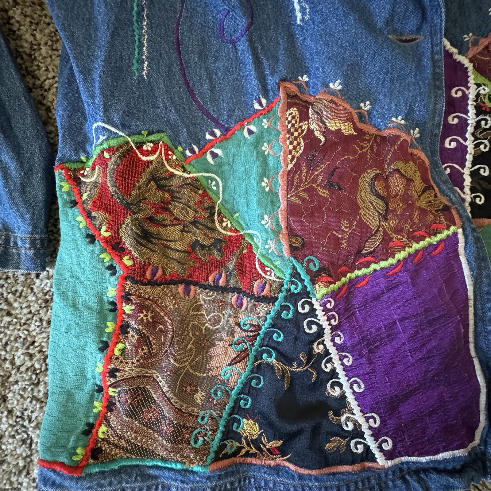 Indigo Moon Denim Patchwork Jacket Boho Artwear W… - image 5