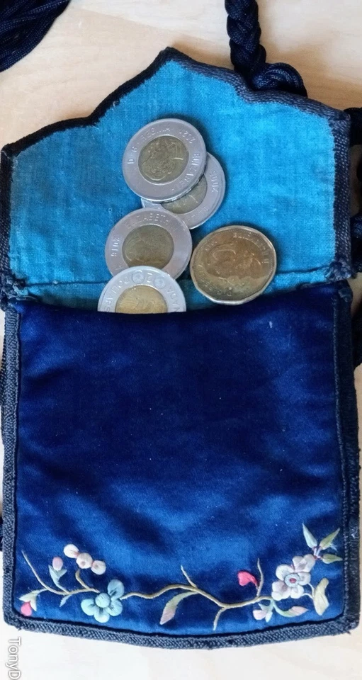 FREE SHIP Vintage Embroidered Chinese Change Satin Purse Cross Body/Shoulder Foto 4 de 4