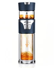 MagicFlow One-Press Smart Tea Infuser Bottle, Double-Walled Glass Teapot for ...